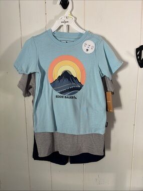 373 - Eddie Bauer Kids Light Blue Mountain Graphic Tee - NEW